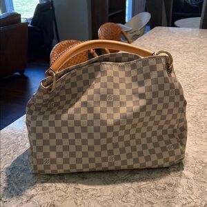 Louis Vuitton Checkered Shoulder Bag with Tan Handle